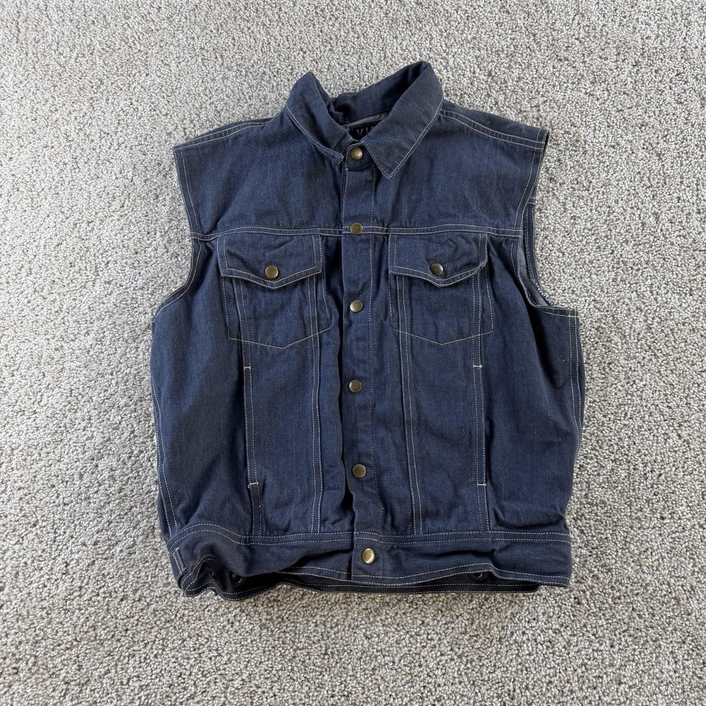 Vintage VIP Vest Womens Medium Blue Denim Biker Snap Front Collared Workwear